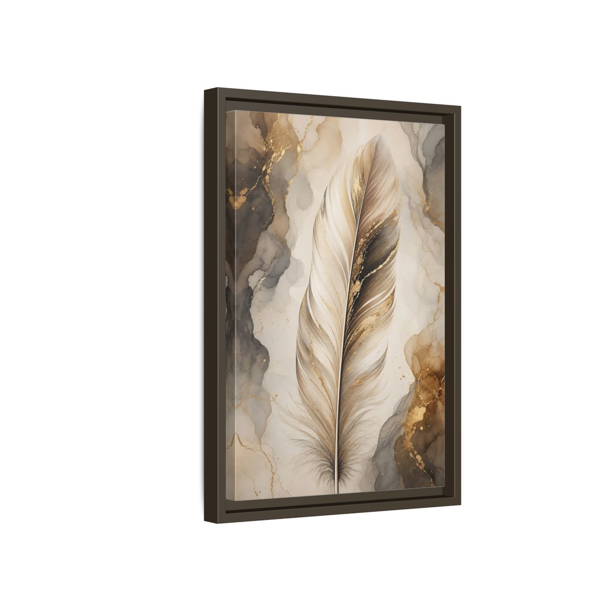 Nature Feather Gold Framed Canvas Wall Art - Living Room, Above Sofa shown as canvas wall art