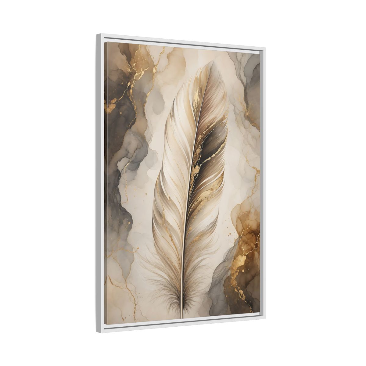Nature Feather Gold Framed Canvas Wall Art - Living Room, Above Sofa shown as canvas wall art