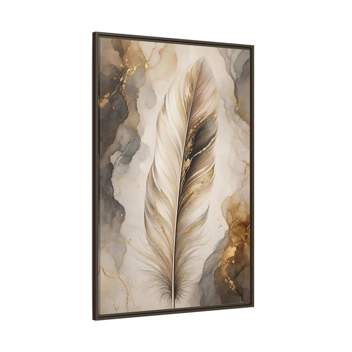 Nature Feather Gold Framed Canvas Wall Art - Living Room, Above Sofa shown as canvas wall art