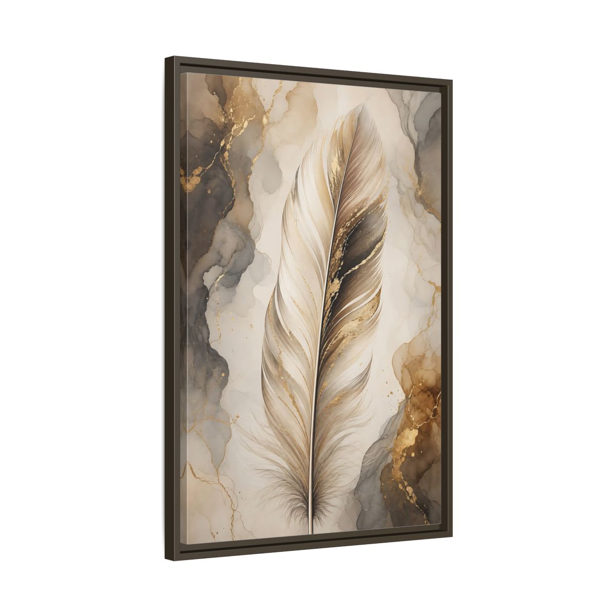 Nature Feather Gold Framed Canvas Wall Art - Living Room, Above Sofa shown as canvas wall art
