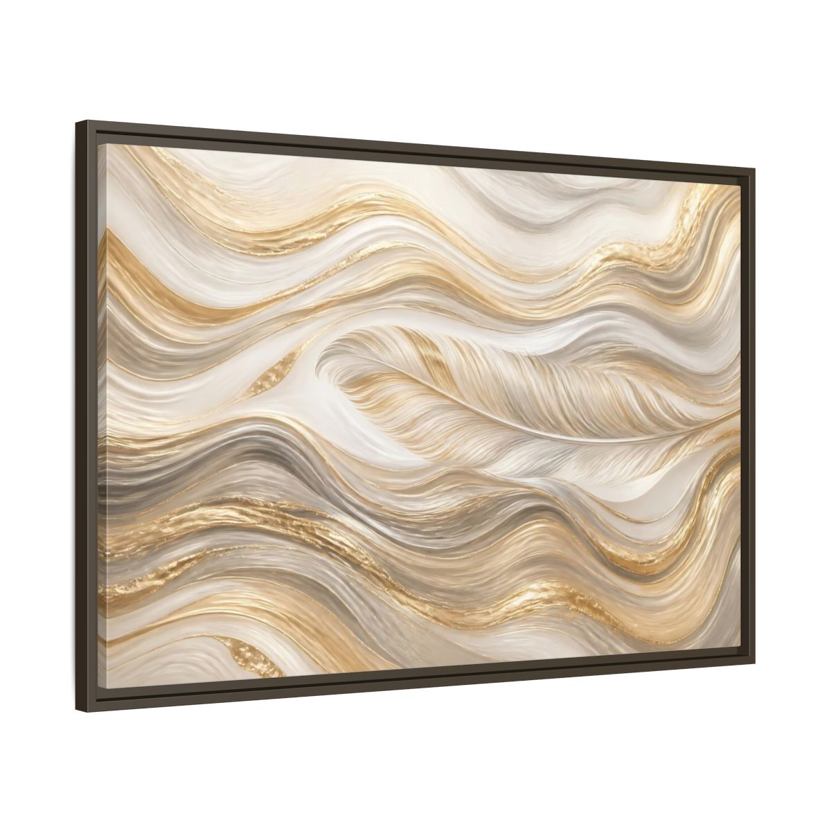 Main Mockup. Nature Feathers Gold White Feathers shown as stretched canvas wall art