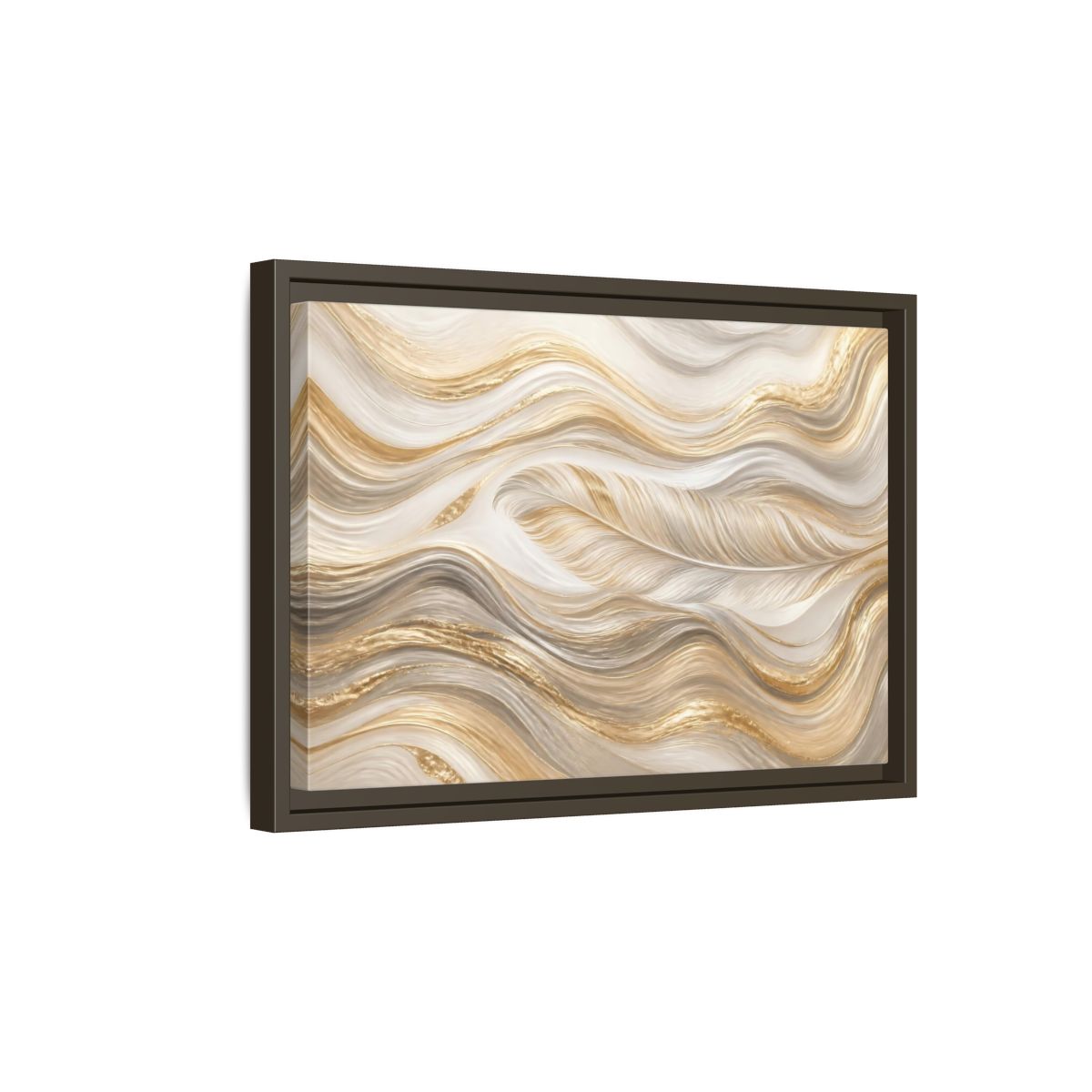 Side Mockup 5. Nature Feathers Gold White Feathers shown as stretched canvas wall art