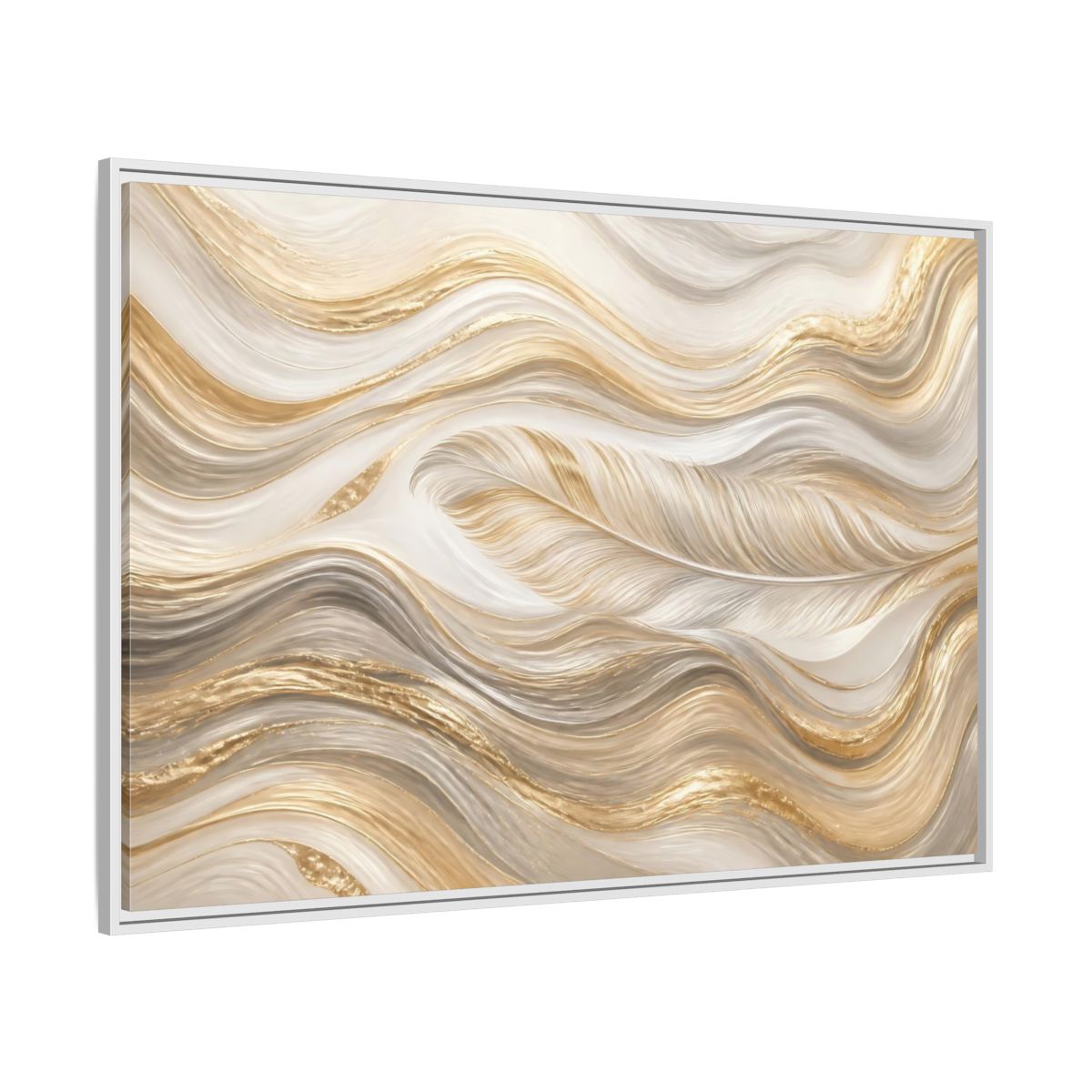 Side Mockup 7. Nature Feathers Gold White Feathers shown as stretched canvas wall art