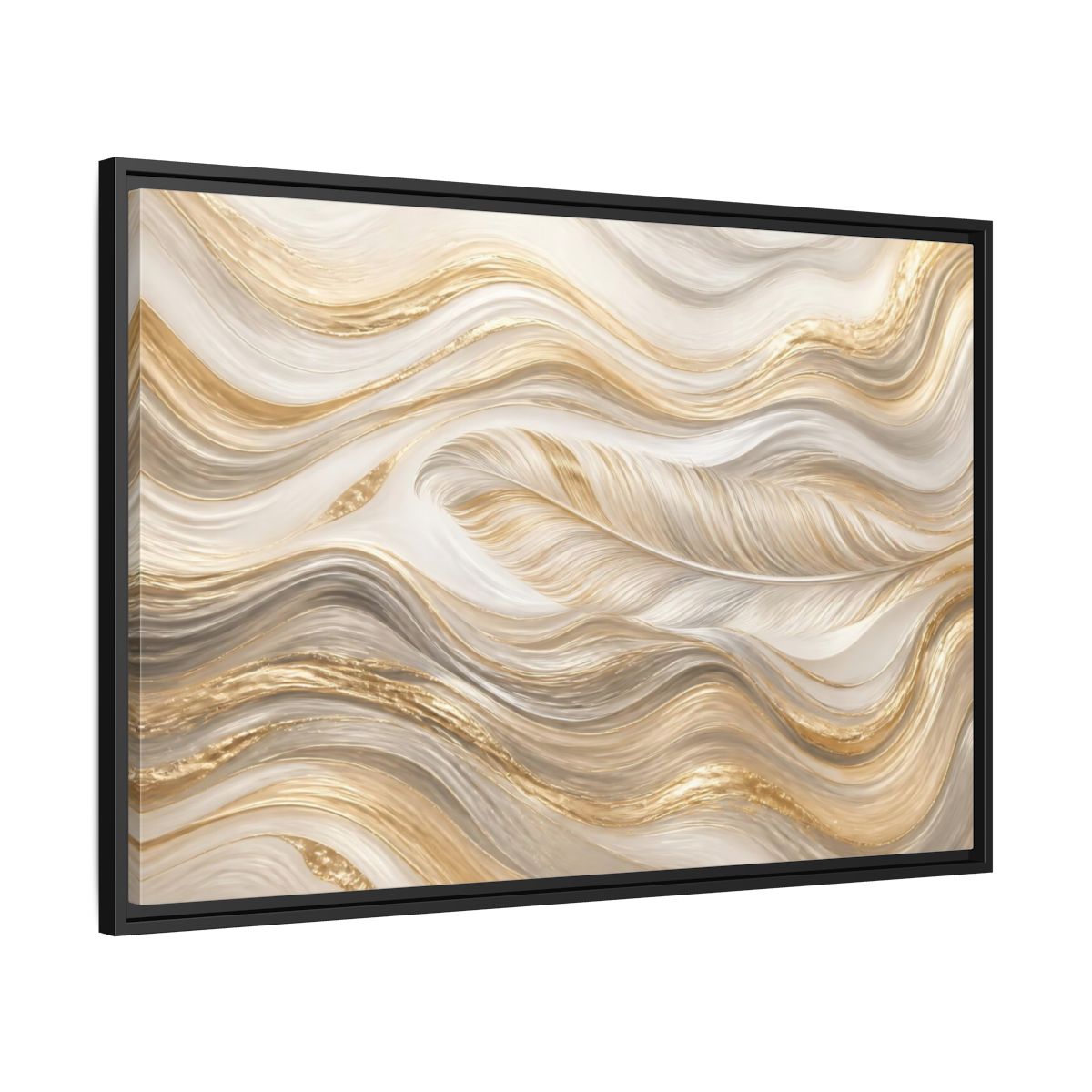 Side Mockup 13. Nature Feathers Gold White Feathers shown as stretched canvas wall art