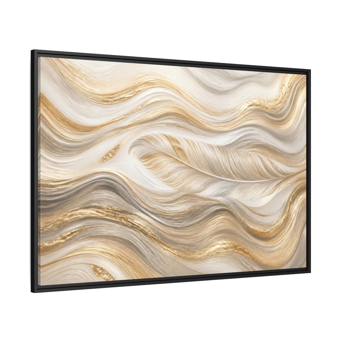 Side Mockup 12. Nature Feathers Gold White Feathers shown as stretched canvas wall art