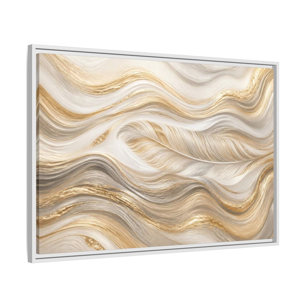 Side Mockup 9. Nature Feathers Gold White Feathers shown as stretched canvas wall art