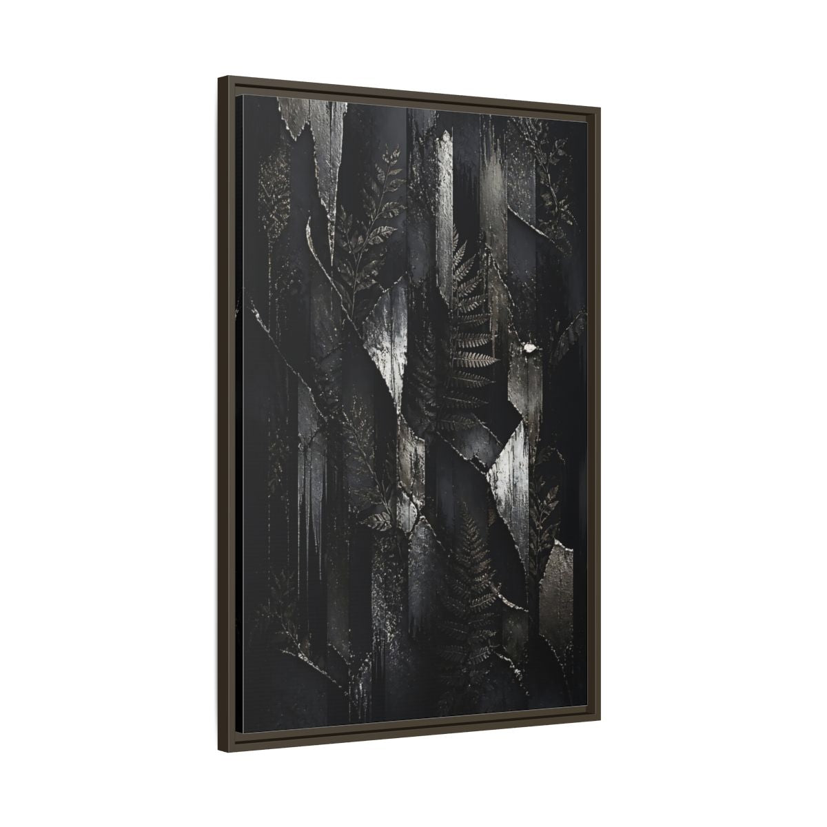 Main Mockup. Nature Ferns Black And Grey Ferns shown as stretched canvas wall art