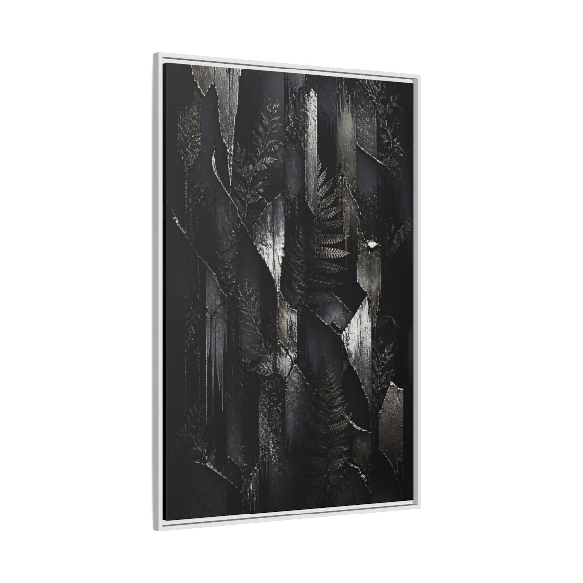 Side Mockup 7. Nature Ferns Black And Grey Ferns shown as stretched canvas wall art