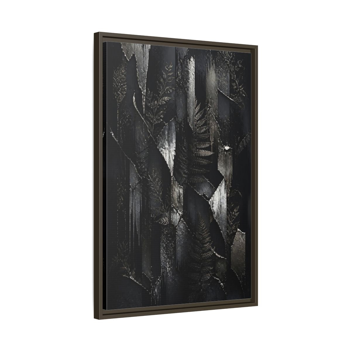 Side Mockup 11. Nature Ferns Black And Grey Ferns shown as stretched canvas wall art