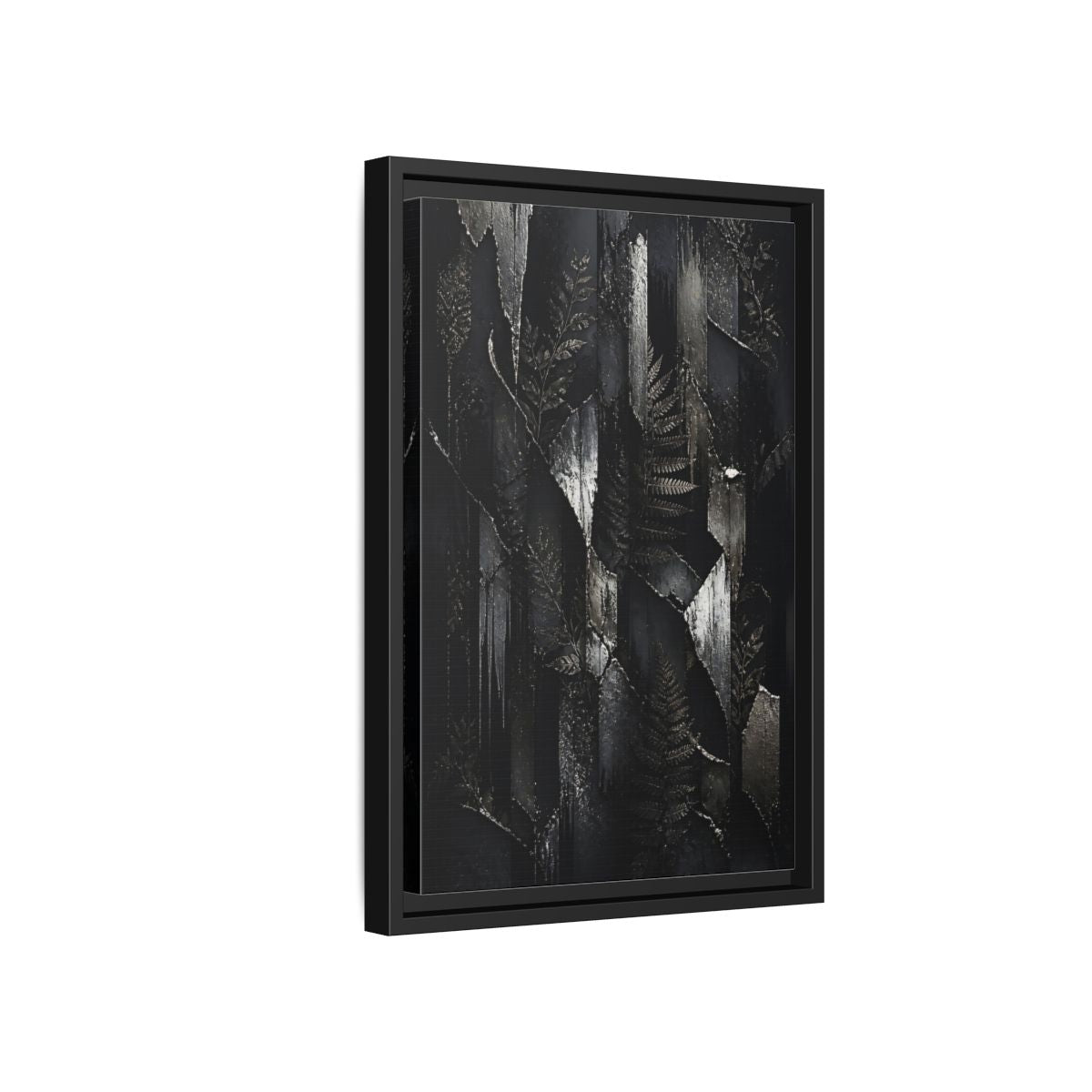 Side Mockup 6. Nature Ferns Black And Grey Ferns shown as stretched canvas wall art