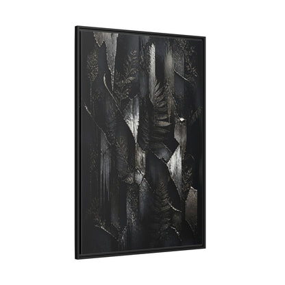 Side Mockup 12. Nature Ferns Black And Grey Ferns shown as stretched canvas wall art