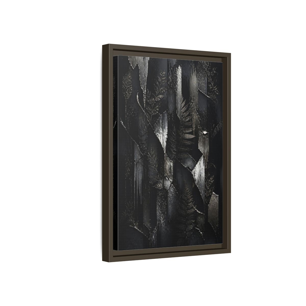 Side Mockup 5. Nature Ferns Black And Grey Ferns shown as stretched canvas wall art