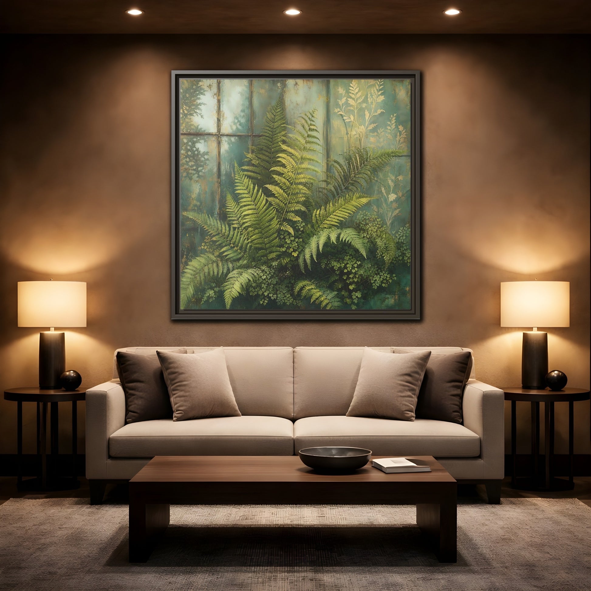 Mockup 2. Nature Ferns Green Ferns shown as stretched canvas wall art