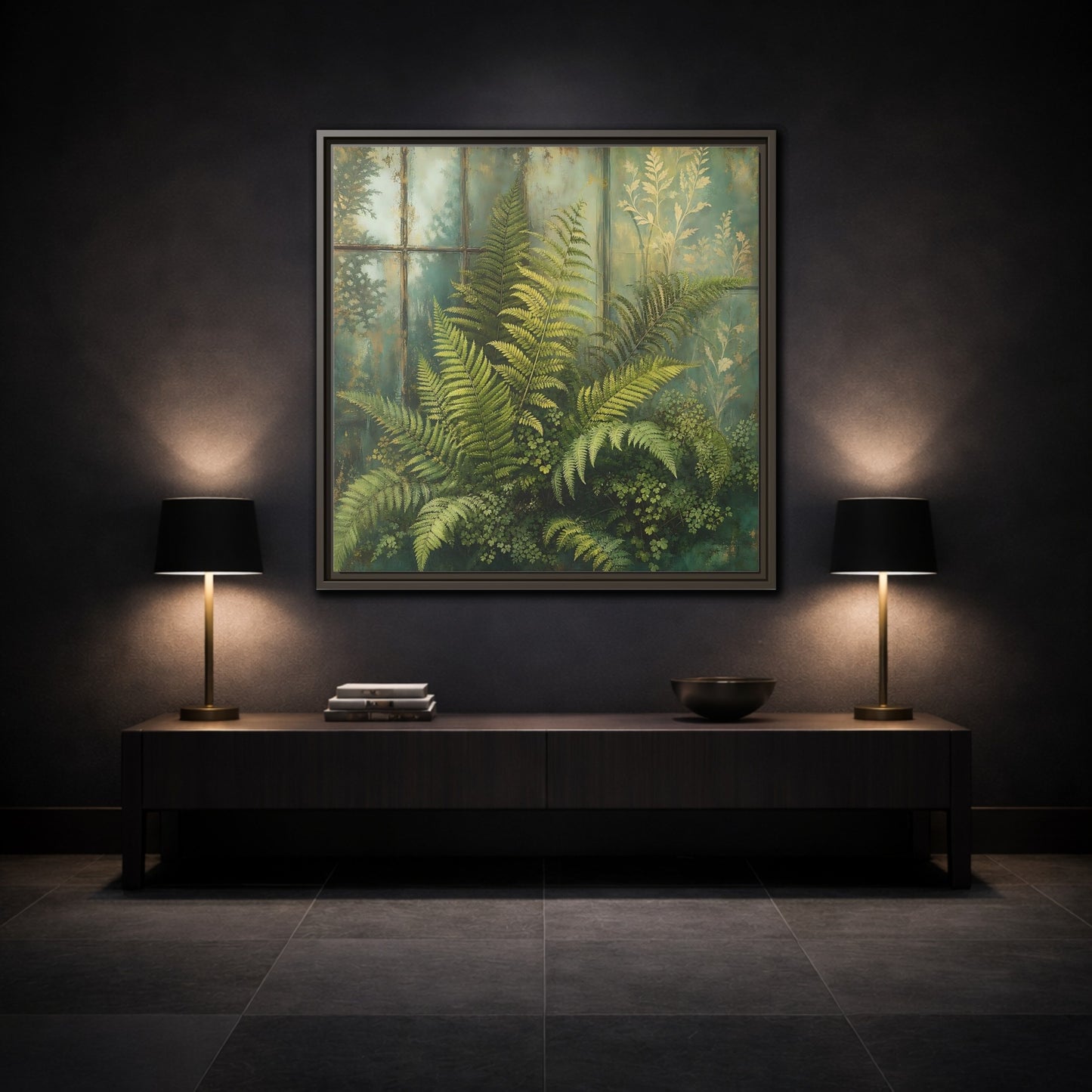 Mockup 3. Nature Ferns Green Ferns shown as stretched canvas wall art