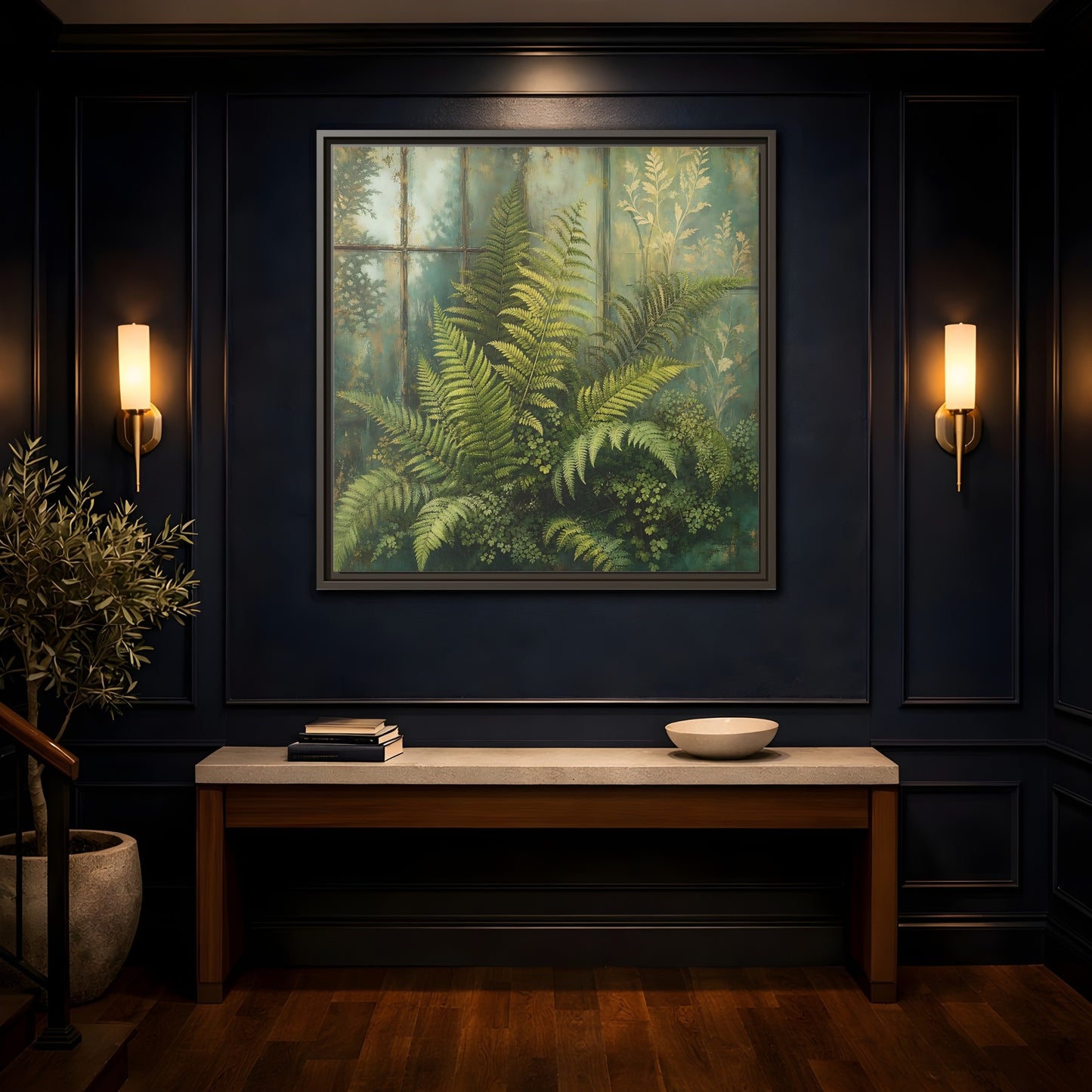 Mockup 4. Nature Ferns Green Ferns shown as stretched canvas wall art