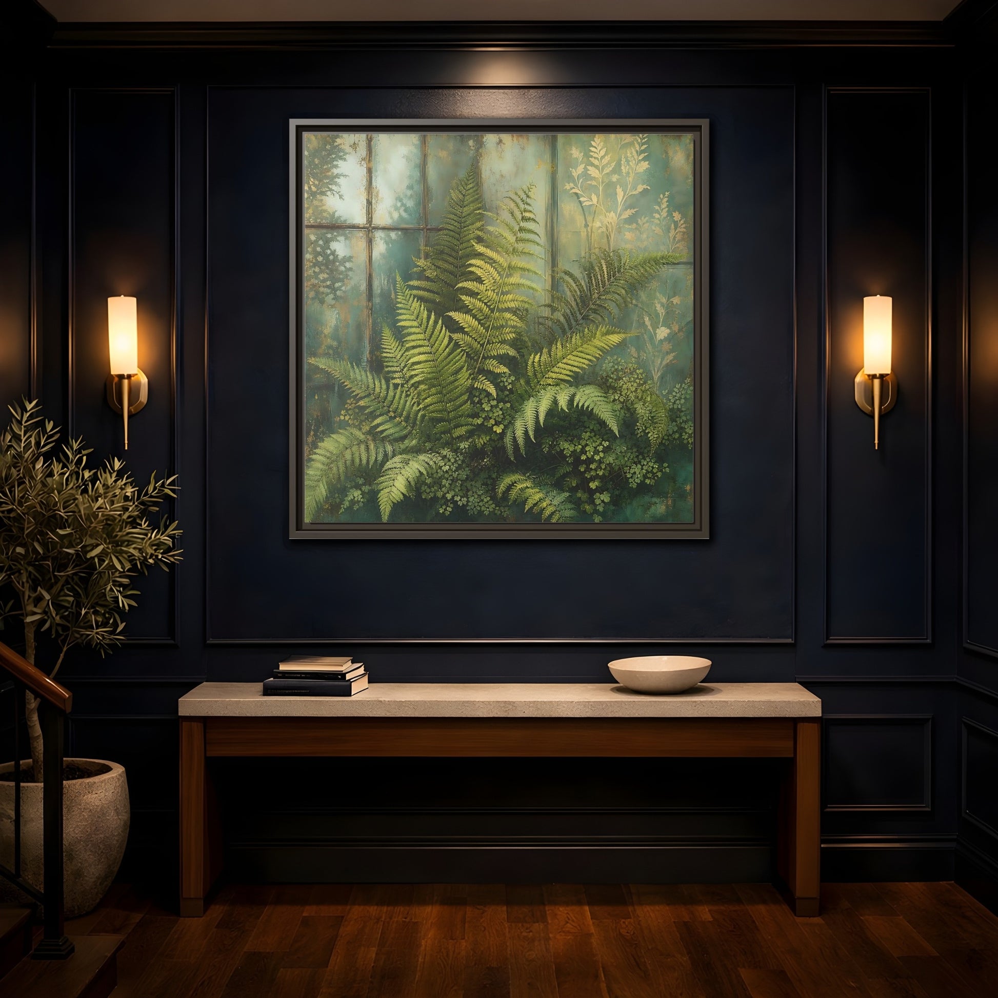 Mockup 4. Nature Ferns Green Ferns shown as stretched canvas wall art