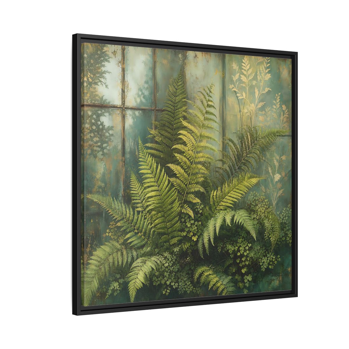 Side Mockup 9. Nature Ferns Green Ferns shown as stretched canvas wall art