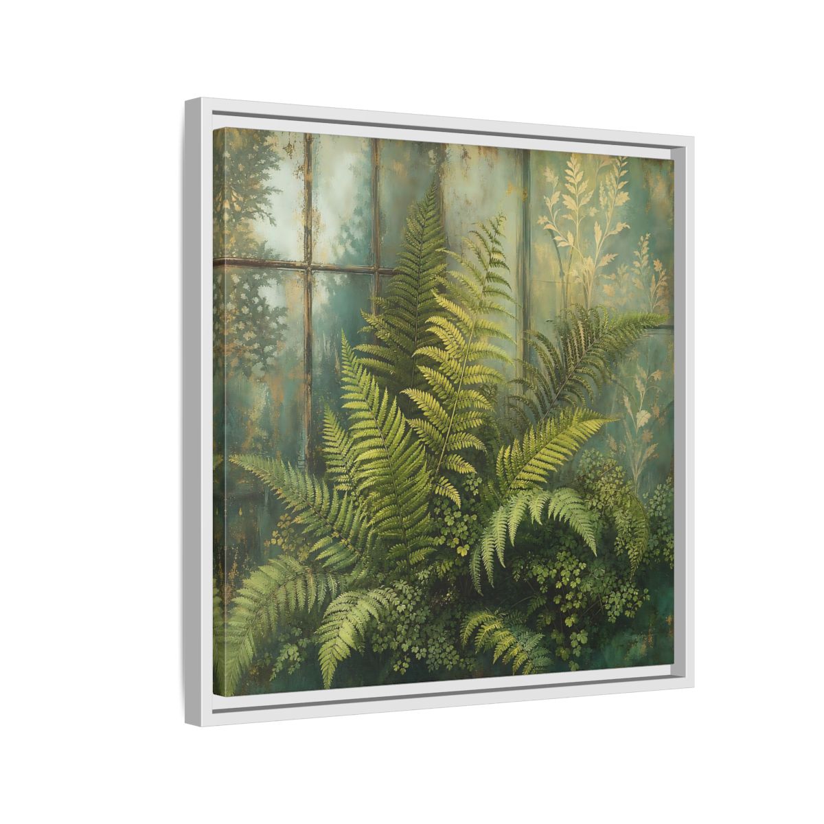 Side Mockup 10. Nature Ferns Green Ferns shown as stretched canvas wall art