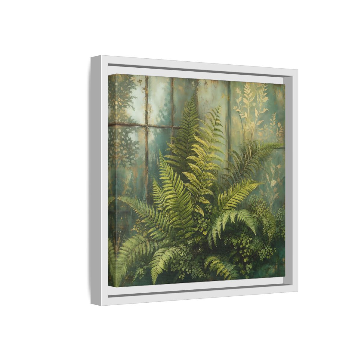 Side Mockup 16. Nature Ferns Green Ferns shown as stretched canvas wall art