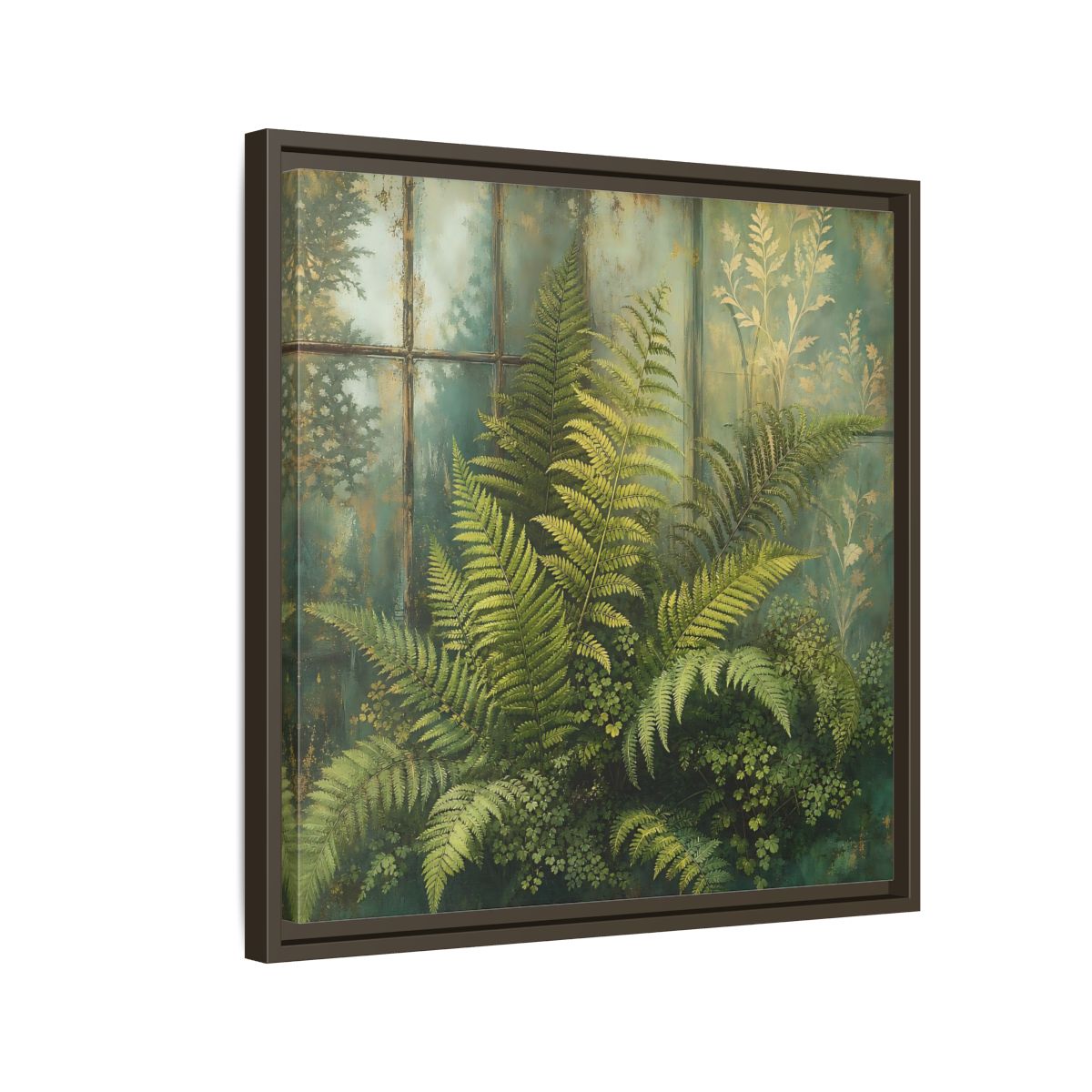 Side Mockup 11. Nature Ferns Green Ferns shown as stretched canvas wall art