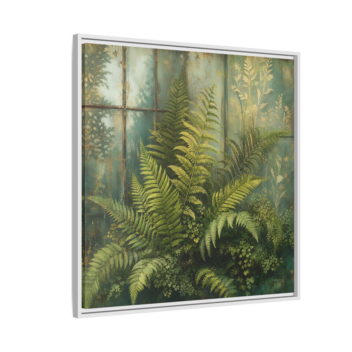 Side Mockup 7. Nature Ferns Green Ferns shown as stretched canvas wall art