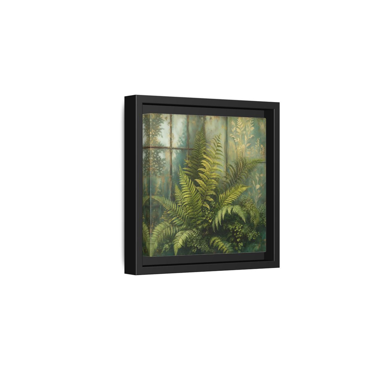 Side Mockup 3. Nature Ferns Green Ferns shown as stretched canvas wall art