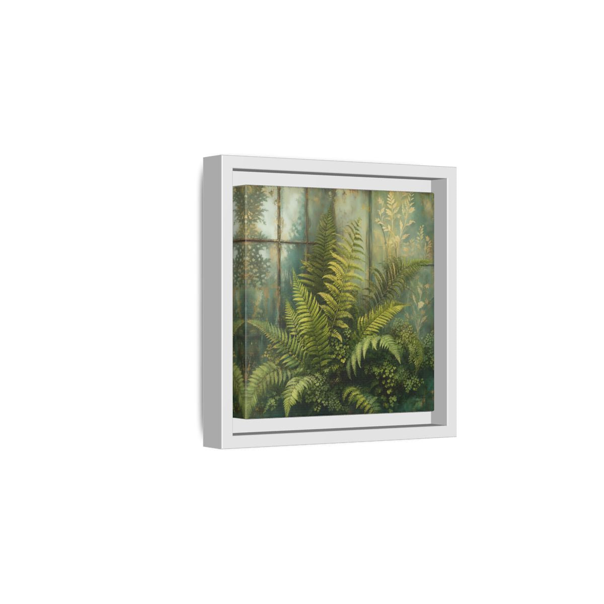 Side Mockup 1. Nature Ferns Green Ferns shown as stretched canvas wall art