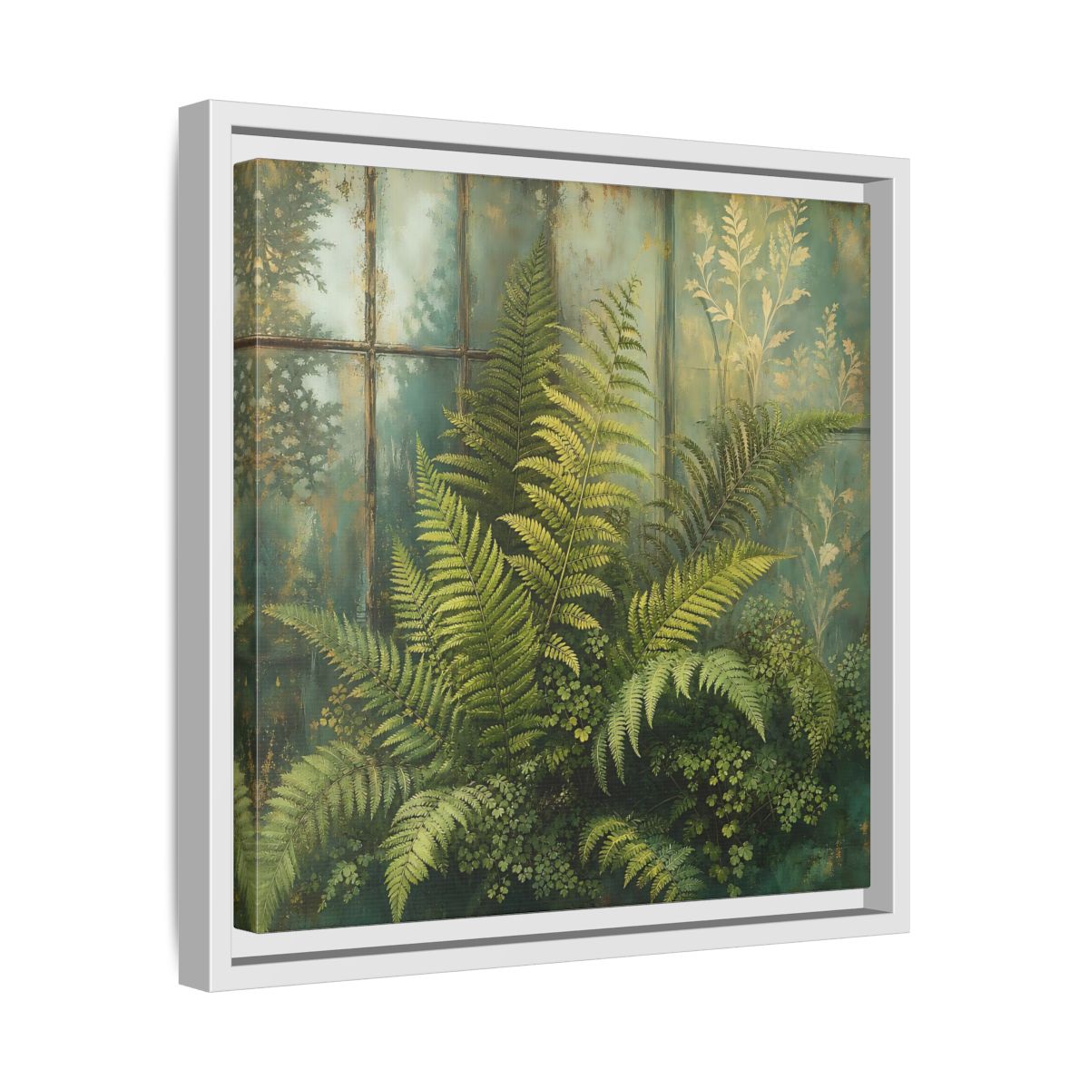 Side Mockup 28. Nature Ferns Green Ferns shown as stretched canvas wall art