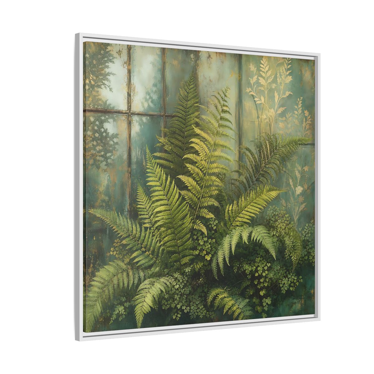 Side Mockup 4. Nature Ferns Green Ferns shown as stretched canvas wall art