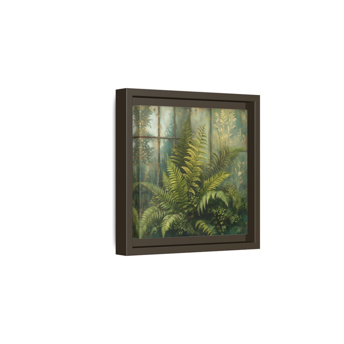 Side Mockup 2. Nature Ferns Green Ferns shown as stretched canvas wall art