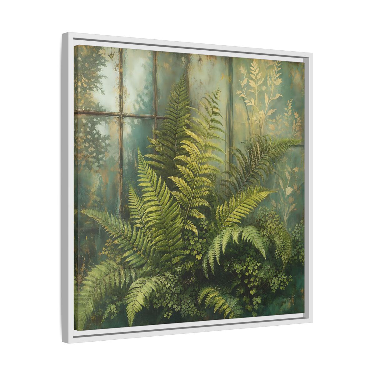 Side Mockup 26. Nature Ferns Green Ferns shown as stretched canvas wall art