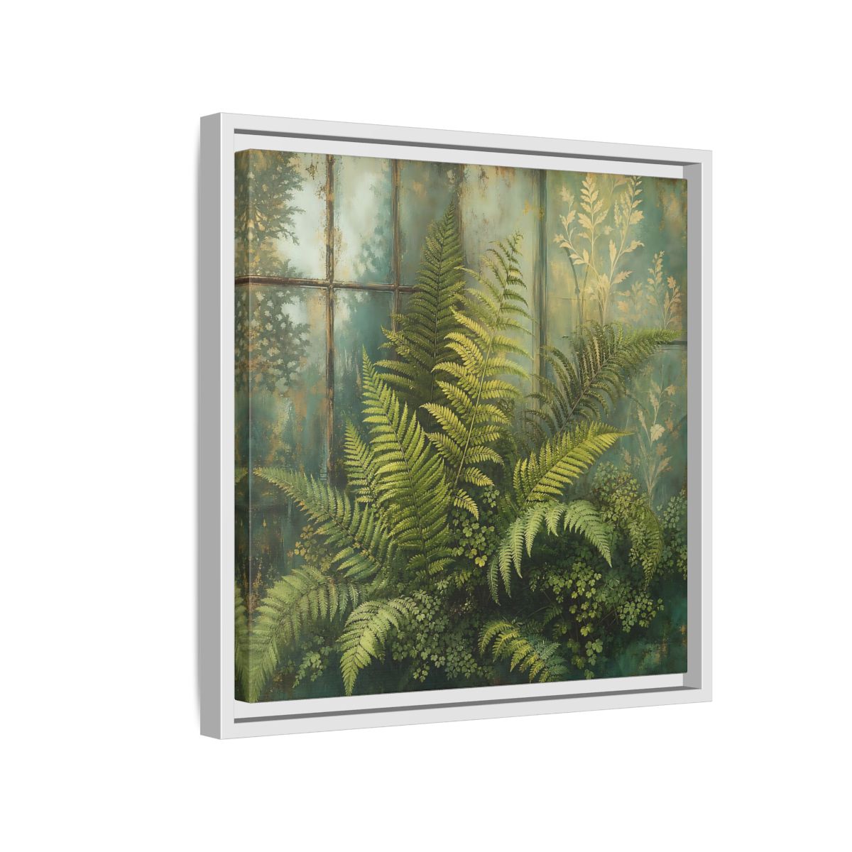 Side Mockup 13. Nature Ferns Green Ferns shown as stretched canvas wall art