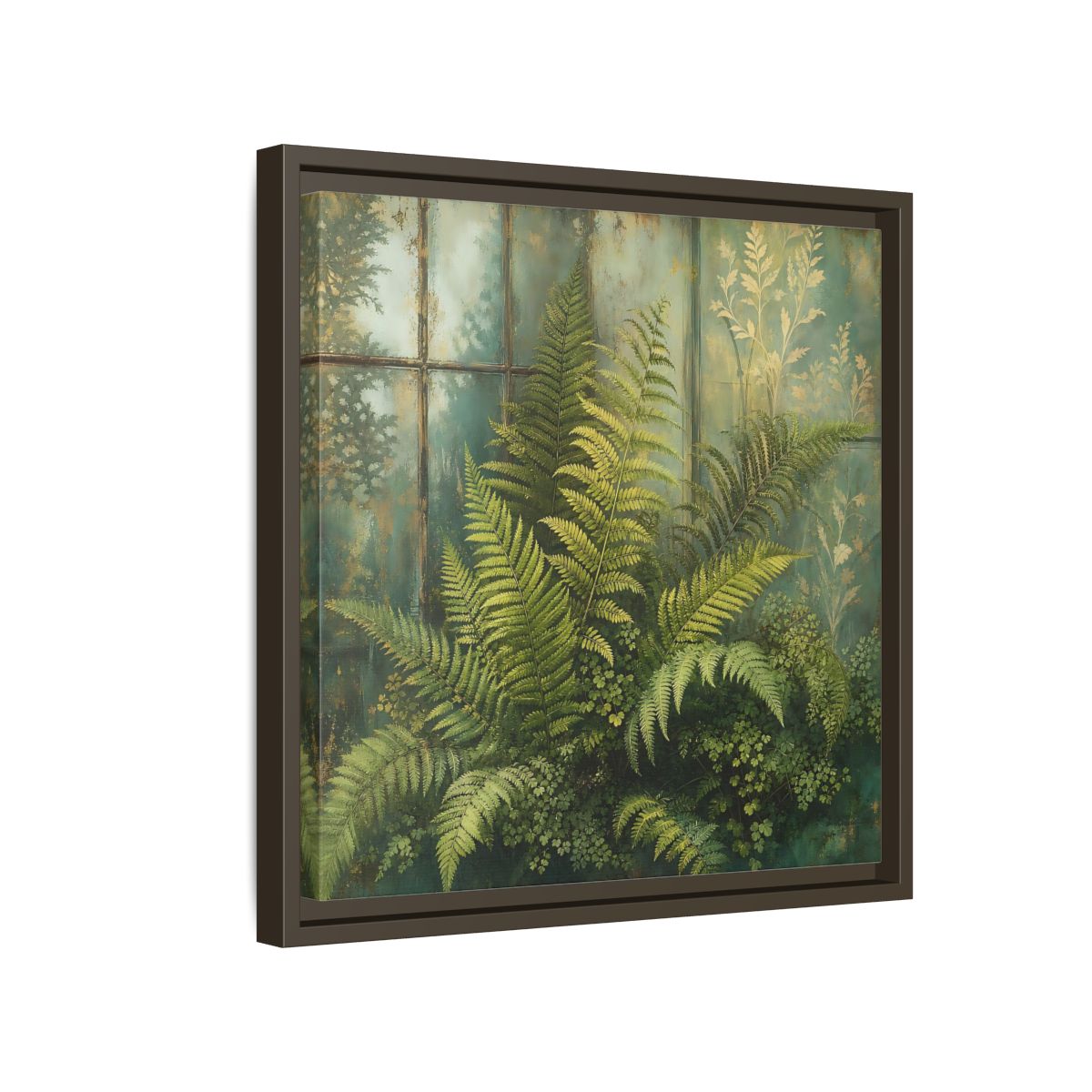 Side Mockup 14. Nature Ferns Green Ferns shown as stretched canvas wall art