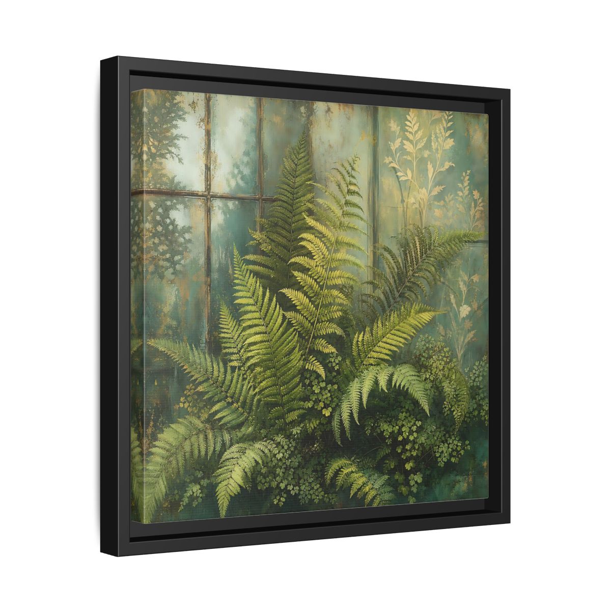 Side Mockup 32. Nature Ferns Green Ferns shown as stretched canvas wall art