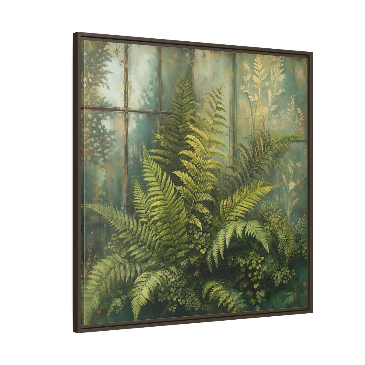 Side Mockup 5. Nature Ferns Green Ferns shown as stretched canvas wall art