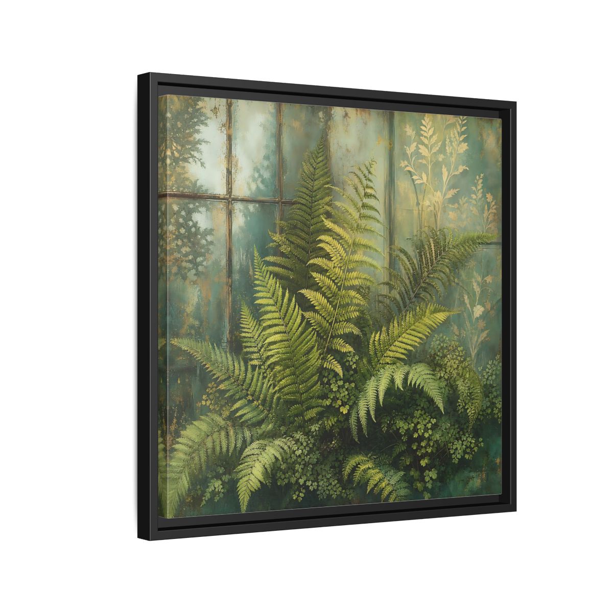 Side Mockup 12. Nature Ferns Green Ferns shown as stretched canvas wall art