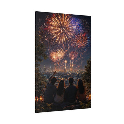 Nature Fireworks Colorful Night Canvas Wall Art Print - Modern Living Room, Above Couch shown as canvas wall art