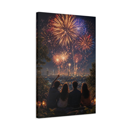 Nature Fireworks Colorful Night Canvas Wall Art Print - Modern Living Room, Above Couch shown as canvas wall art