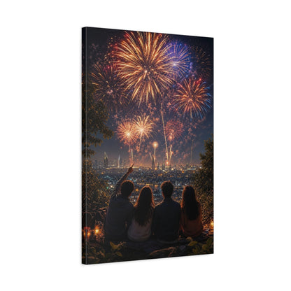 Nature Fireworks Colorful Night Canvas Wall Art Print - Modern Living Room, Above Couch shown as canvas wall art