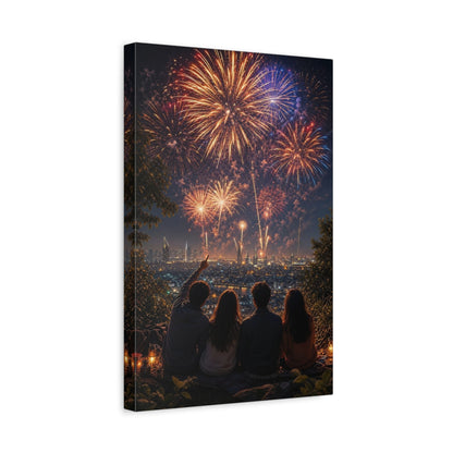 Nature Fireworks Colorful Night Canvas Wall Art Print - Modern Living Room, Above Couch shown as canvas wall art