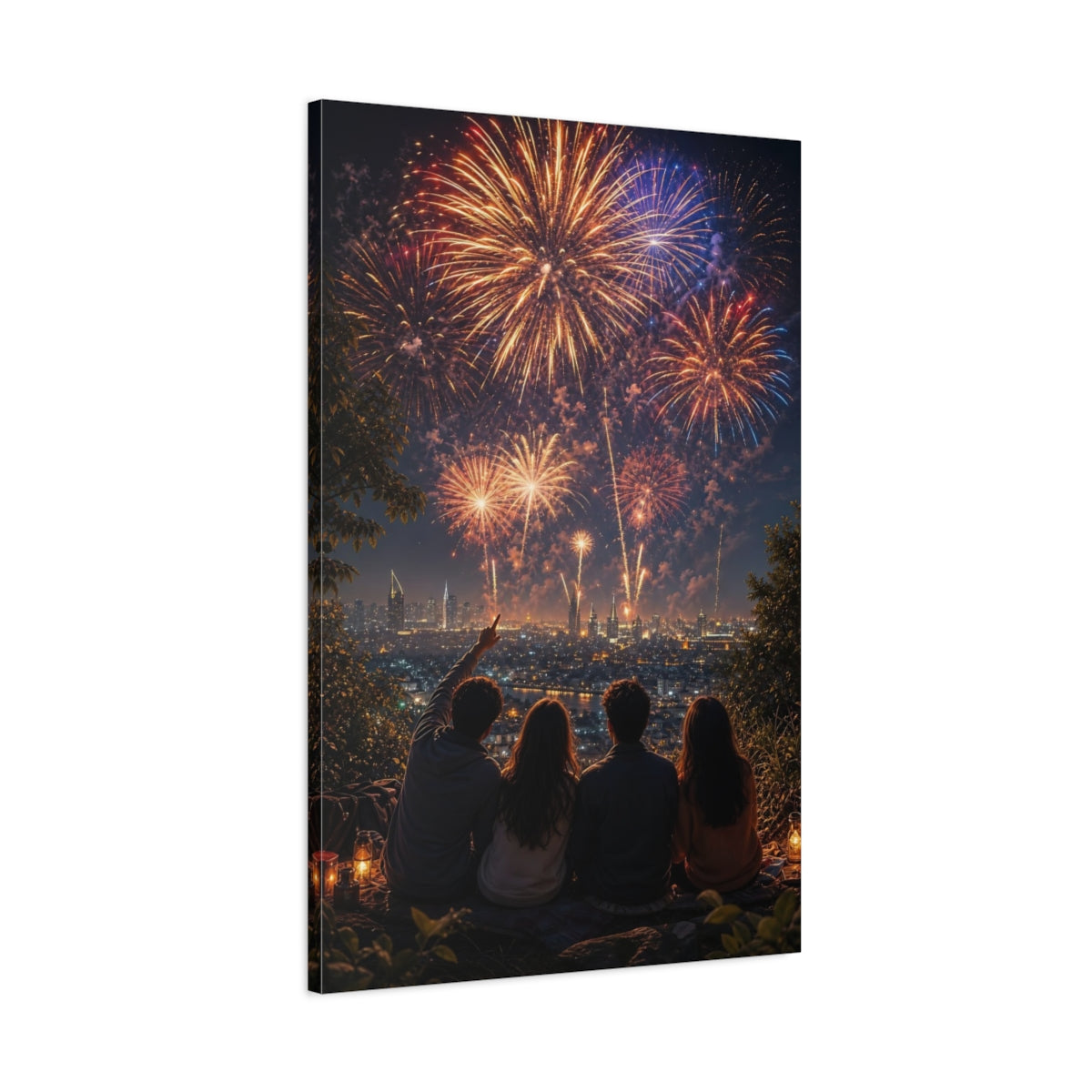 Main Mockup. Nature Fireworks Colorful Night Fireworks shown as stretched canvas wall art