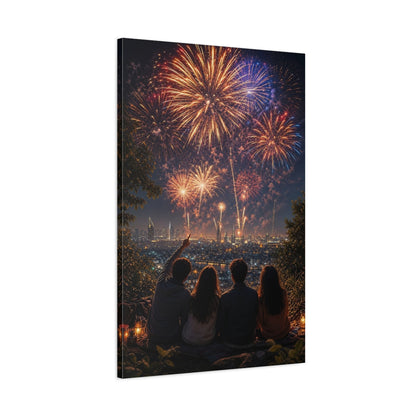 Nature Fireworks Colorful Night Canvas Wall Art Print - Modern Living Room, Above Couch shown as canvas wall art