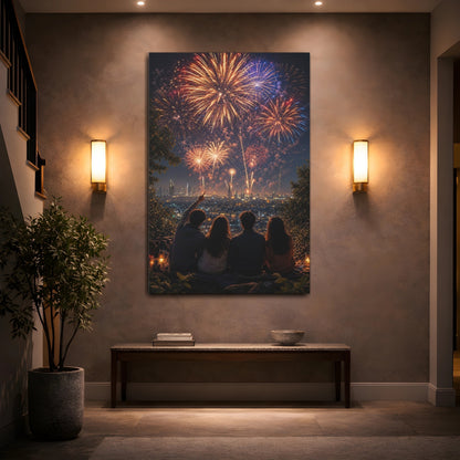 Nature Fireworks Colorful Night Canvas Wall Art Print - Modern Living Room, Above Couch shown as canvas wall art