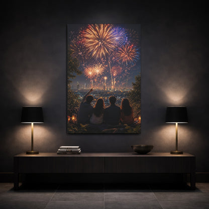 Nature Fireworks Colorful Night Canvas Wall Art Print - Modern Living Room, Above Couch shown as canvas wall art