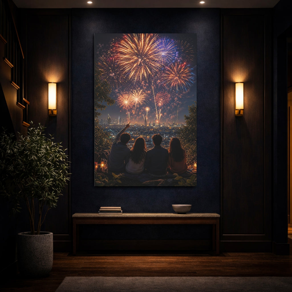 Mockup 4. Nature Fireworks Colorful Night Fireworks shown as stretched canvas wall art