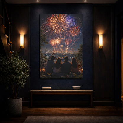 Nature Fireworks Colorful Night Canvas Wall Art Print - Modern Living Room, Above Couch shown as canvas wall art