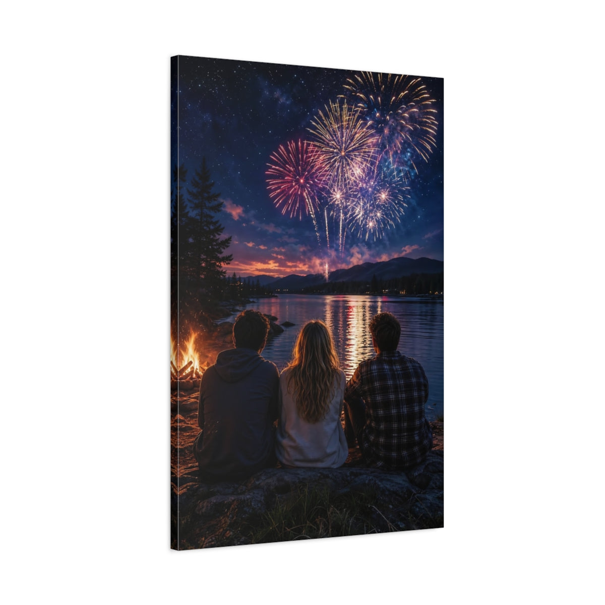 Nature Fireworks Colorful Night Sky Canvas Wall Art Print - Living Room Decor, Above Sofa shown as canvas wall art