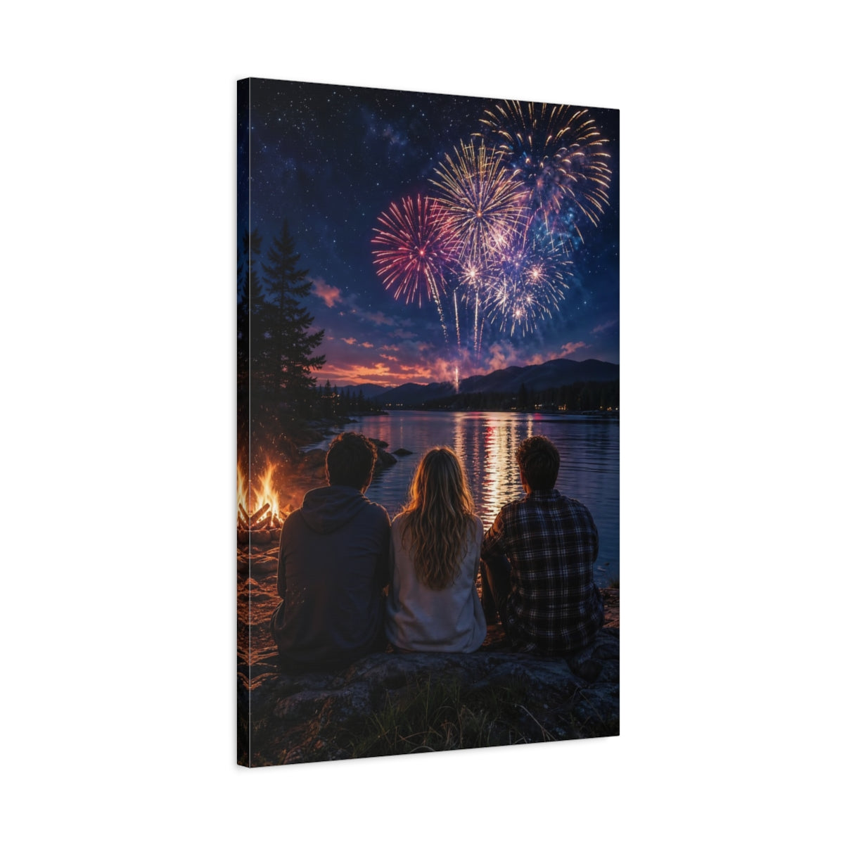 Nature Fireworks Colorful Night Sky Canvas Wall Art Print - Living Room Decor, Above Sofa shown as canvas wall art