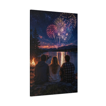 Nature Fireworks Colorful Night Sky Canvas Wall Art Print - Living Room Decor, Above Sofa shown as canvas wall art