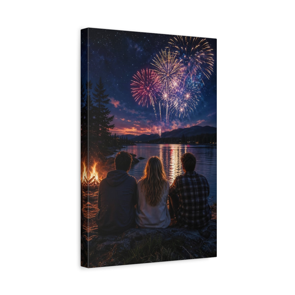 Nature Fireworks Colorful Night Sky Canvas Wall Art Print - Living Room Decor, Above Sofa shown as canvas wall art